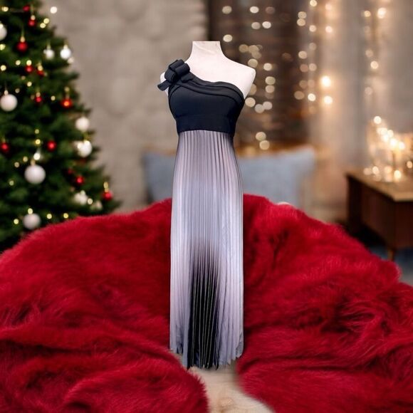 **** Betsy & Adam One Shoulder Ombré Pleated Gown (T) - Picture 1 of 13